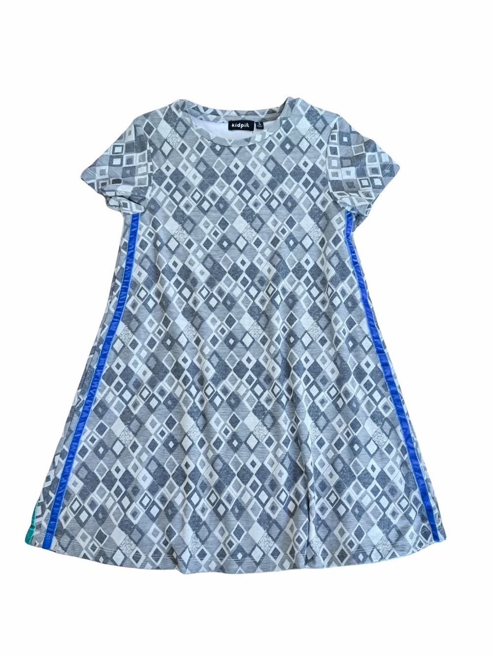 kidpik Gray Diamond-Print A-Line Dress with Blue Side Trim